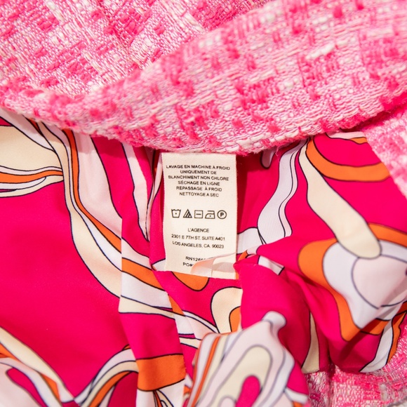 NEW L'Agence Inez Cropped Open Front Tweed Boucle Jacket Bblazer Hot Pink 2 - Picture 3 of 4